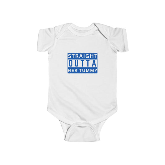Straight Outta Her Tummy Infant Boys Fine Jersey Bodysuit, Funny Baby Onesie, Cute Baby Boy Onesie from 0-24 Months, Cute Baby Shower Gift