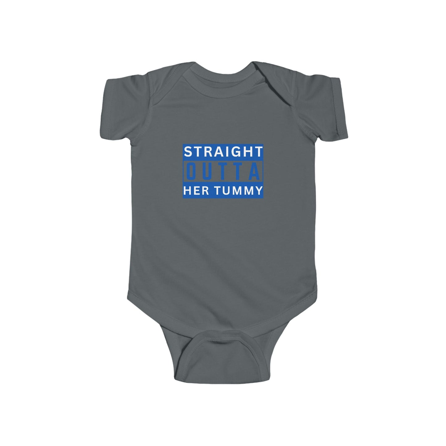 Straight Outta Her Tummy Infant Boys Fine Jersey Bodysuit, Funny Baby Onesie, Cute Baby Boy Onesie from 0-24 Months, Cute Baby Shower Gift