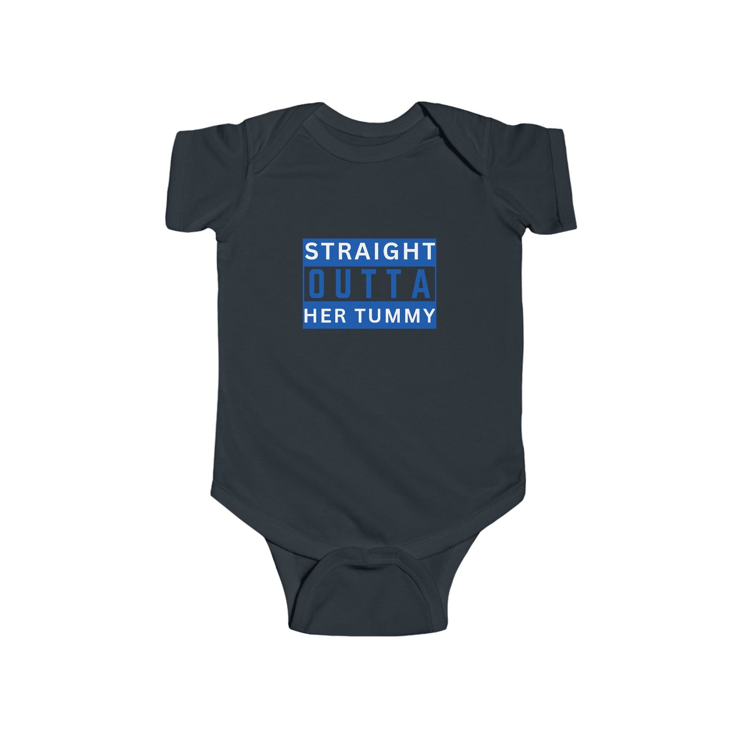 Straight Outta Her Tummy Infant Boys Fine Jersey Bodysuit, Funny Baby Onesie, Cute Baby Boy Onesie from 0-24 Months, Cute Baby Shower Gift