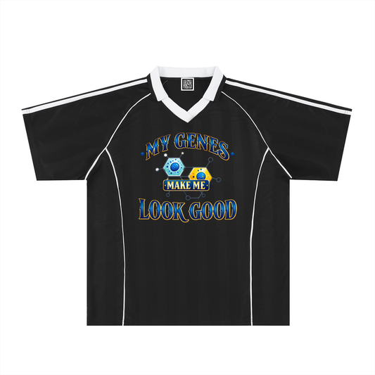 My Genes Make Me Look Good – Shadow Stripe Raglan Soccer Jersey