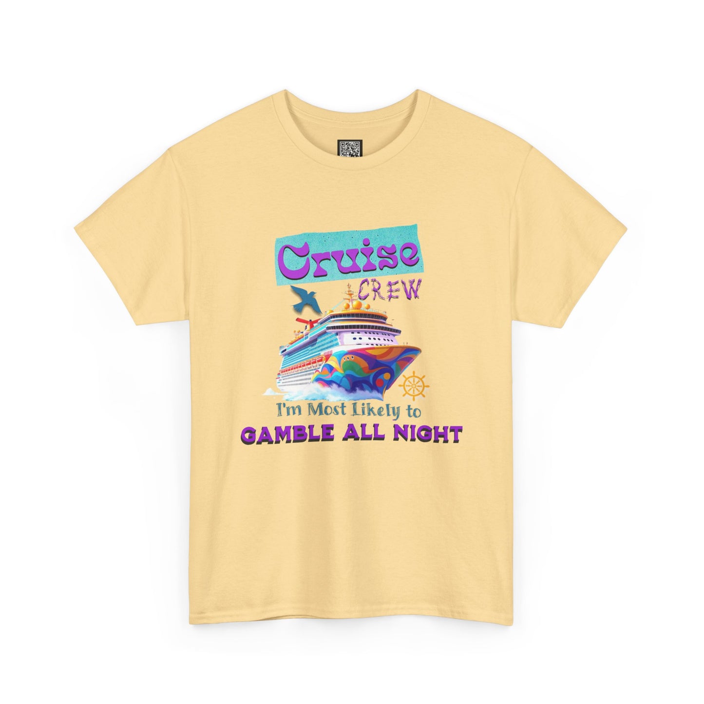 Cruise Crew Heavy Cotton Tee - Gamble All Night, Vacation Shirt, Cruise Wear, Fun Travel Outfit, Summer Party Top, Gambler's T-Shirt