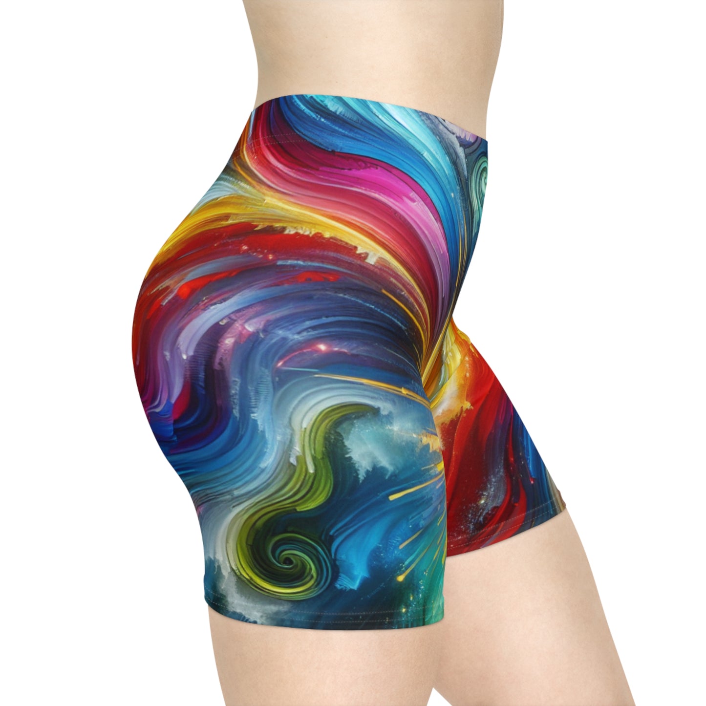 Colorful Women's Cosmic Biker Shorts - High Waist Fun Activewear, Stylish Fitness Summer Vibes, Festival Fashion, Trendy Athleisure Shorts