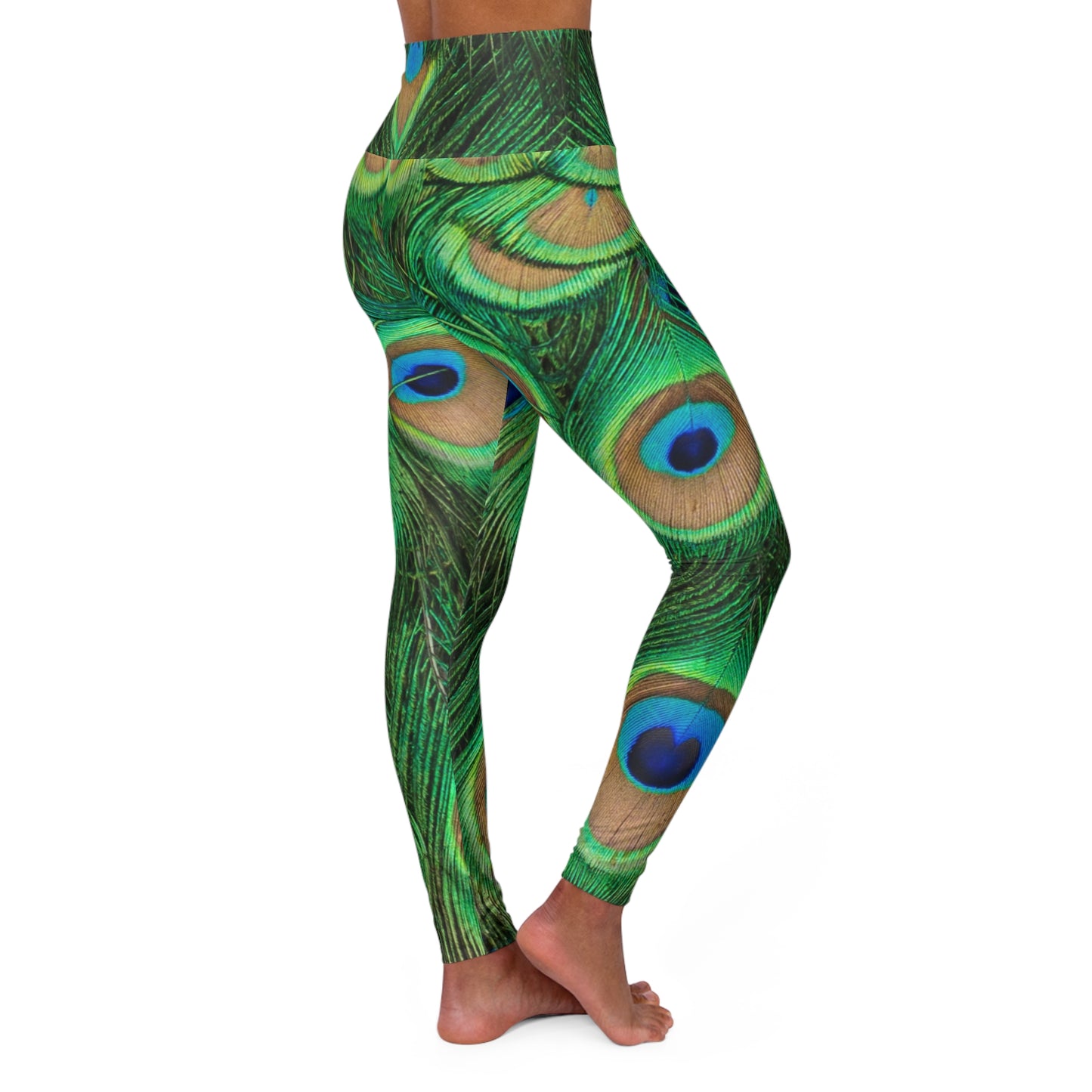 Peacock Print High Waisted Yoga Leggings, Stylish Activewear for Fitness & Leisure, Cute Women's Activewear, Peacock Lovers Merch,