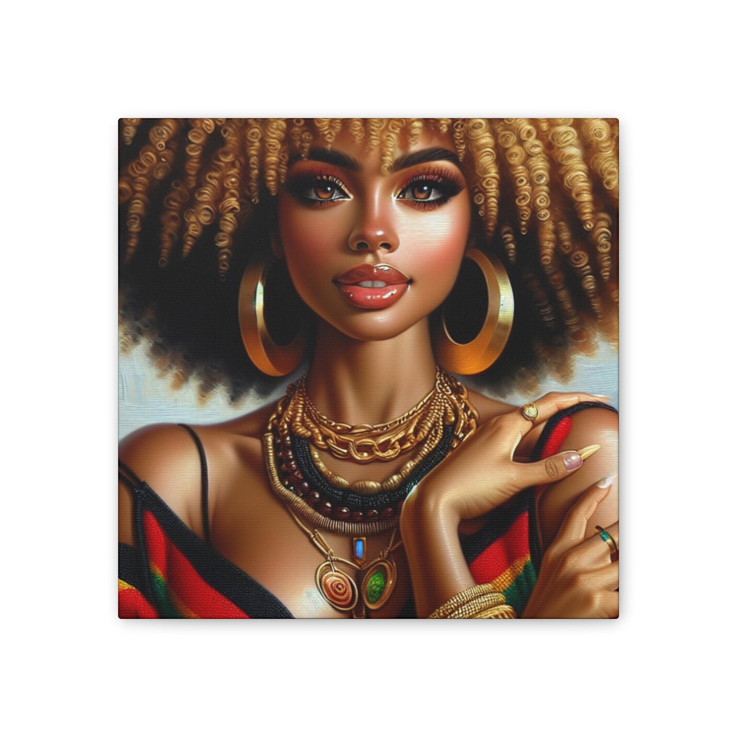 Vibrant Afrocentric Canvas Art, Fine Black Art Print, Beautiful Black Woman in Afrocentric Colors Canvas Photo,