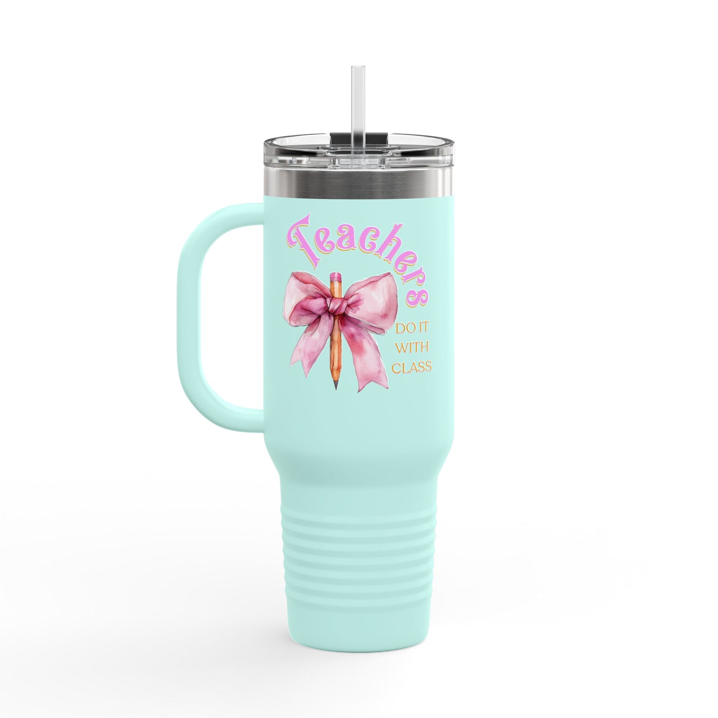 Stylish Insulated Travel Mug for Teachers, Cute 40oz Coquette Teacher Tumbler, Gifts for Educators, Coffee Lover Travel Cup, Back to School Mug Gift