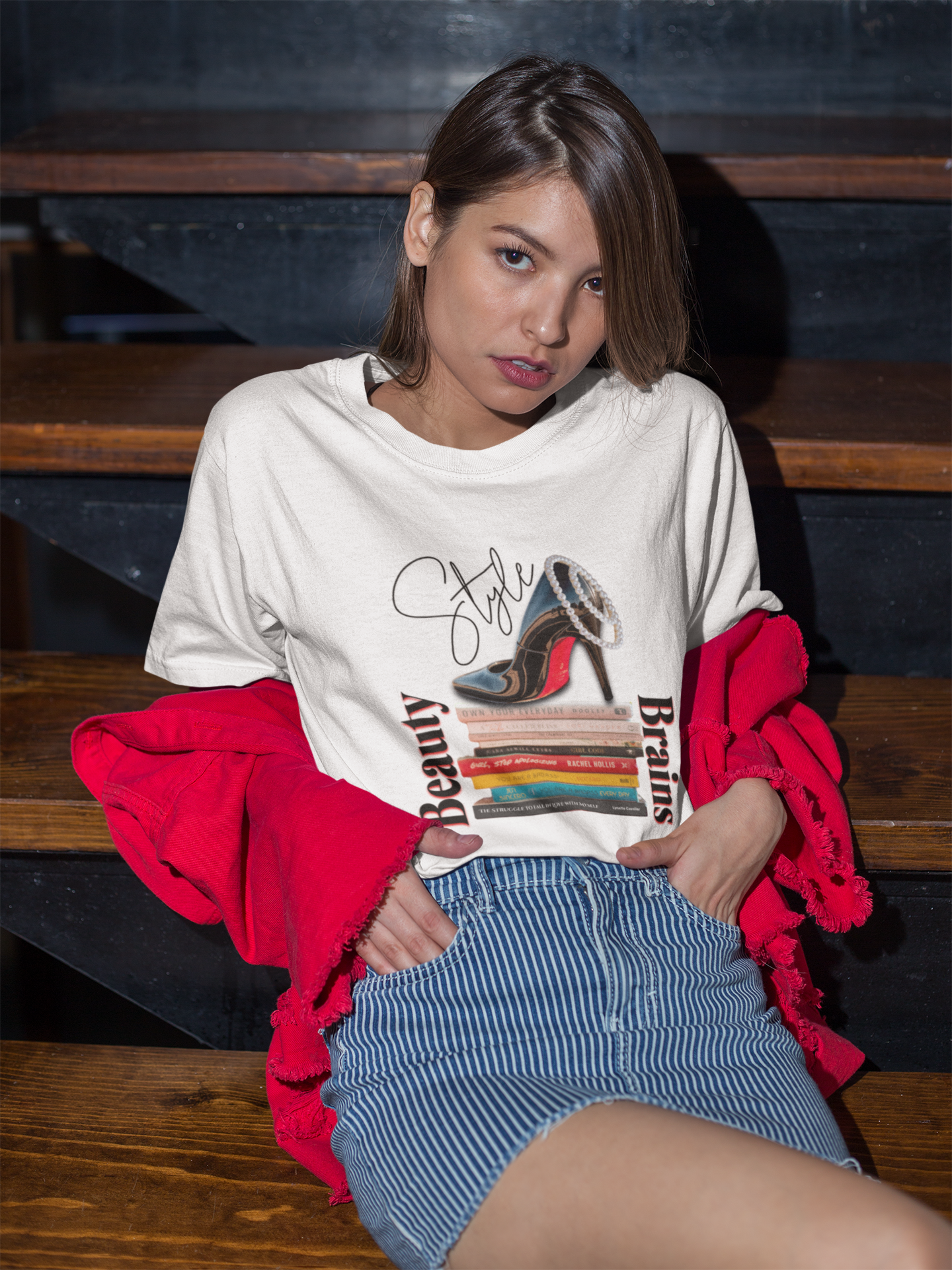 Beauty, Style & Brains – The Ultimate Power Trio, Stylish Louboutin Shoe Women's Tee - Beauty, Style, Brains Design, Women, Who, Read T-Shirt