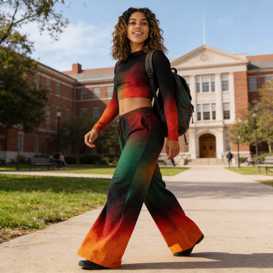Afrocentric Print Wide-Leg Pants — Elastic Waist Lounge & Activewear Pants