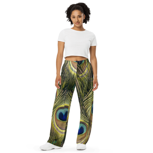 Peacock Print Women Wide-leg Pants