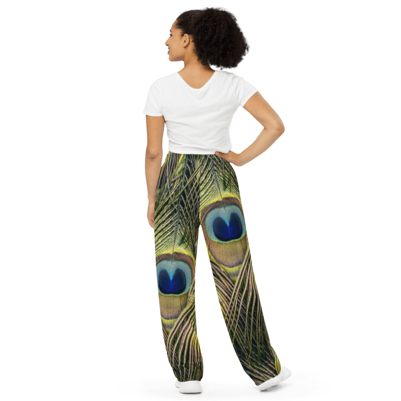 Peacock Print Women Wide-leg Pants