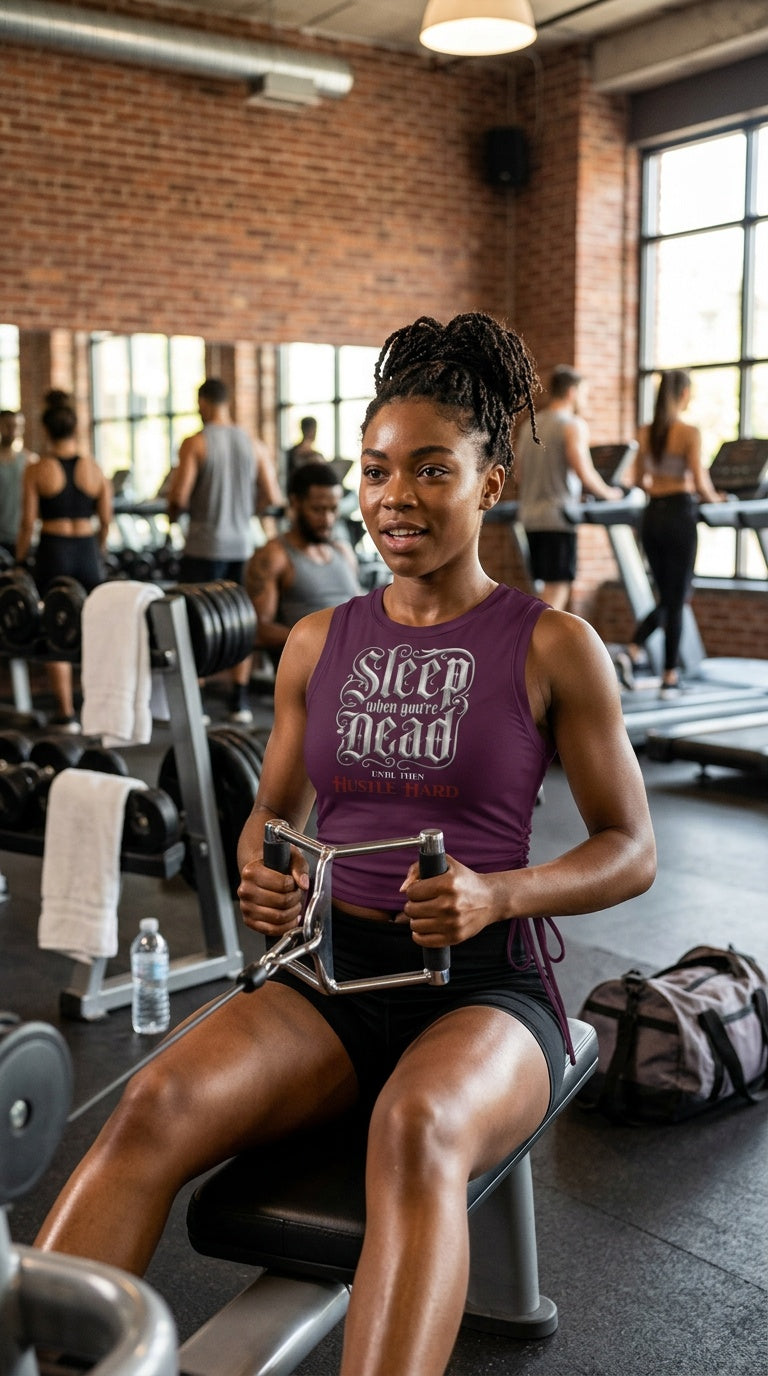 "Sleep When Dead" Women's Drawstring Crop Graphic Tank Top