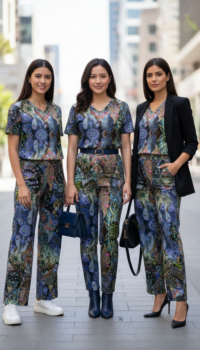 Bohemian print unisex wide-leg pants