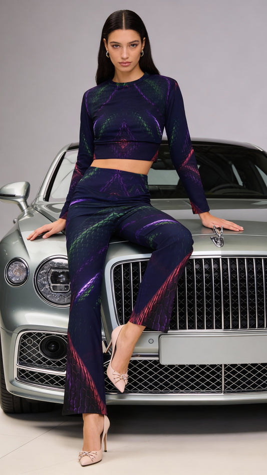 Snake Print Flare Leg Pants
