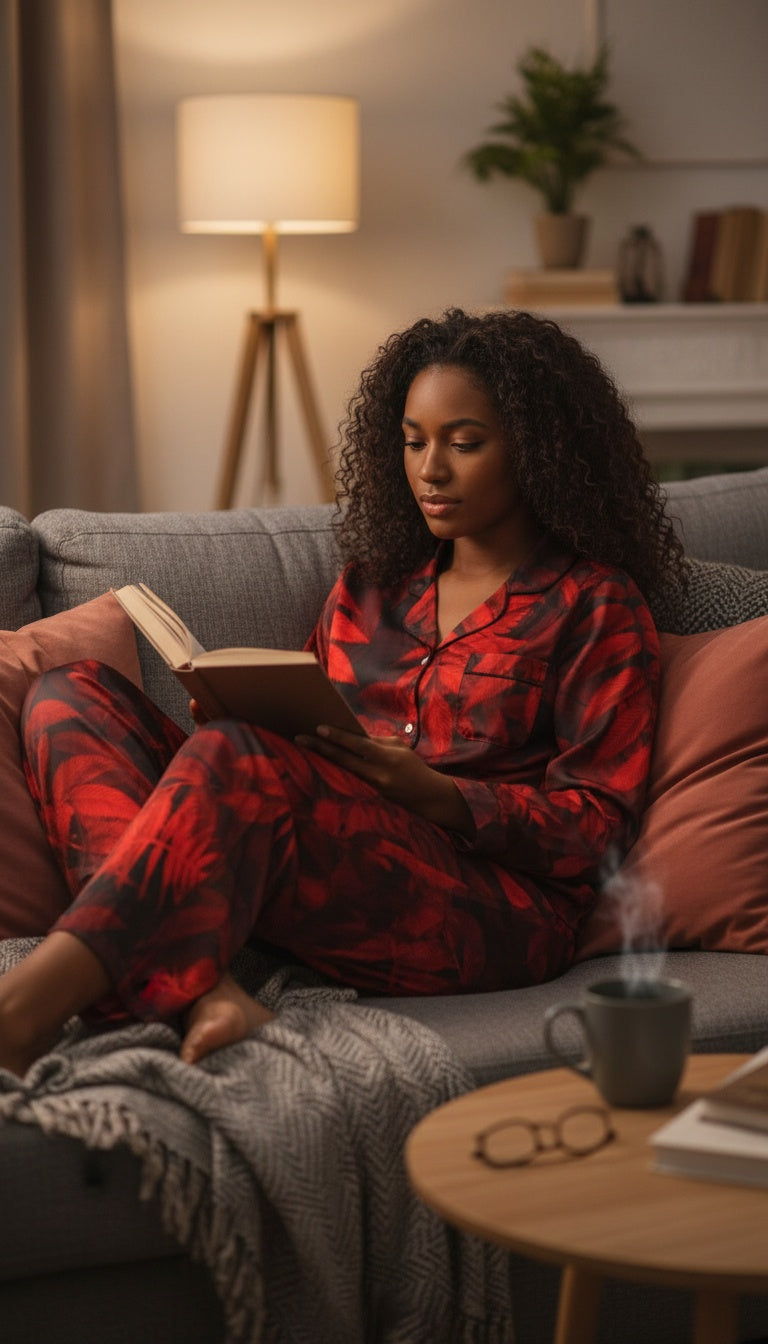 Women’s Red Floral Long Sleeve Pajama Top