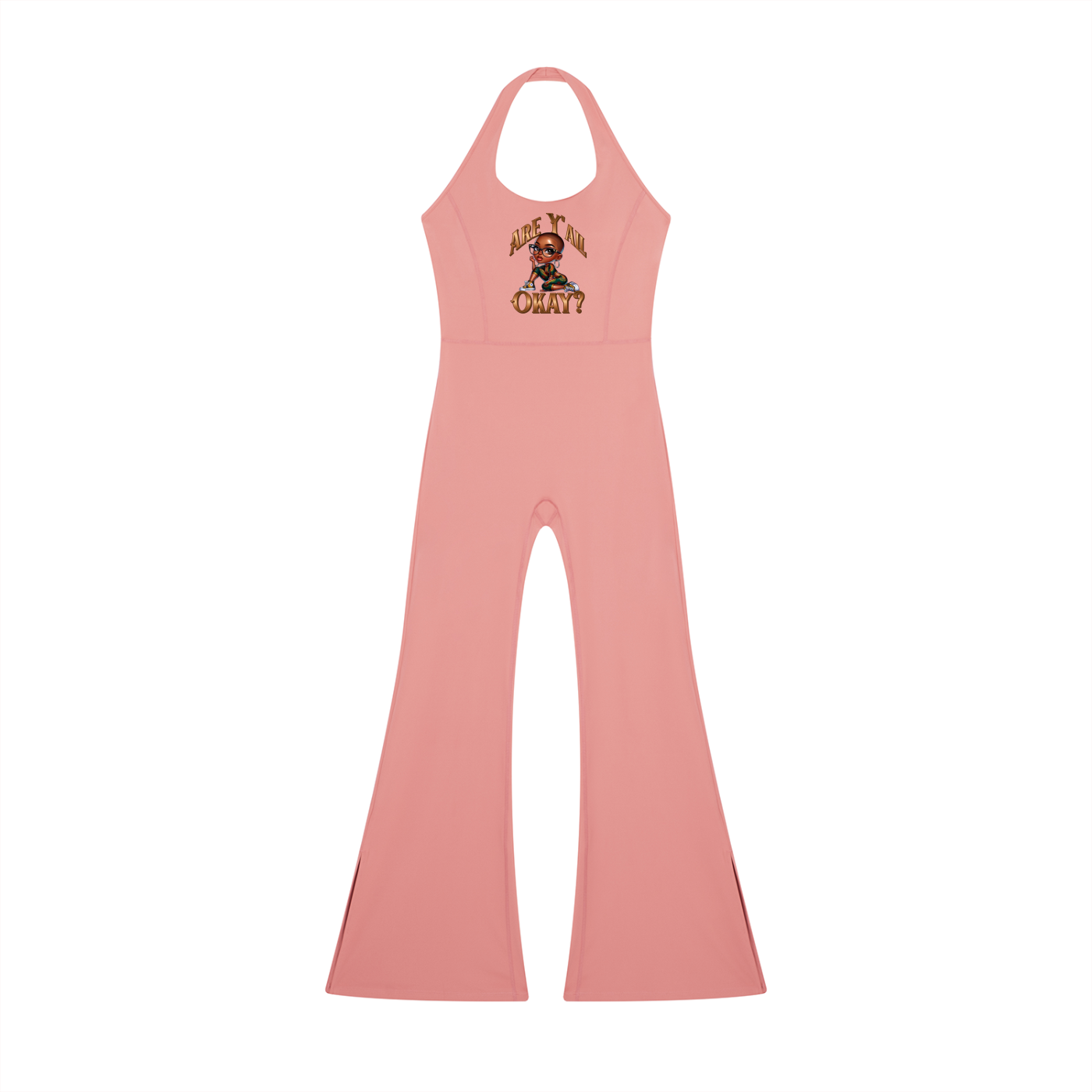 Women's Halter Flared Jumpsuit – Sleeveless Bodycon Maxi Jumpsuit for Gym, Casual & Holiday Wear