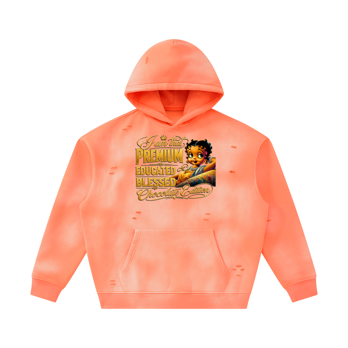 Women's Melanin Betty Boop Sunfade Frayed Fleece Hoodie – Vintage Washed