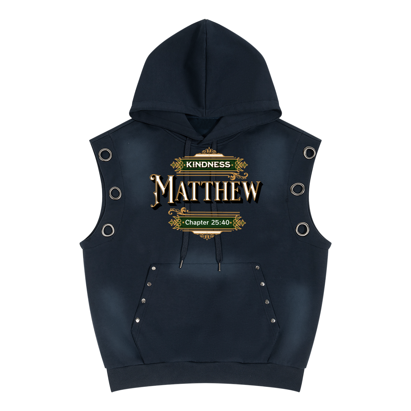 Kindness Matthew 25:40 – Unisex Vintage Wash Sun Fade Sleeveless Hoodie
