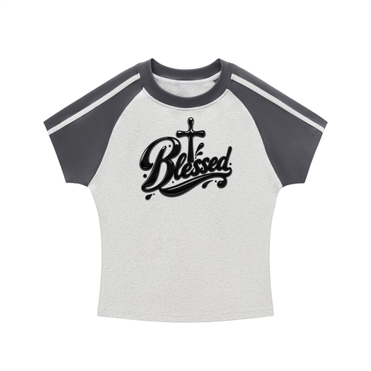 Women's Contrast Stripe Bodycon Raglan Crop T-Shirt