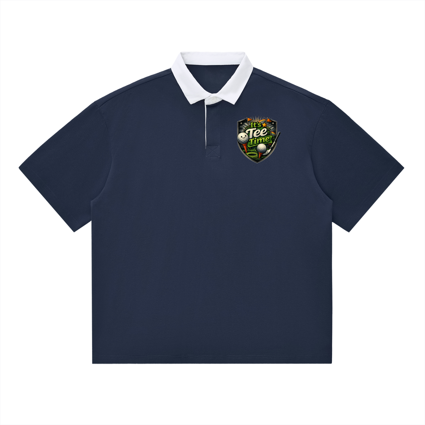 "It's Tee Time" Essential Contrast Polo Golf Shirt
