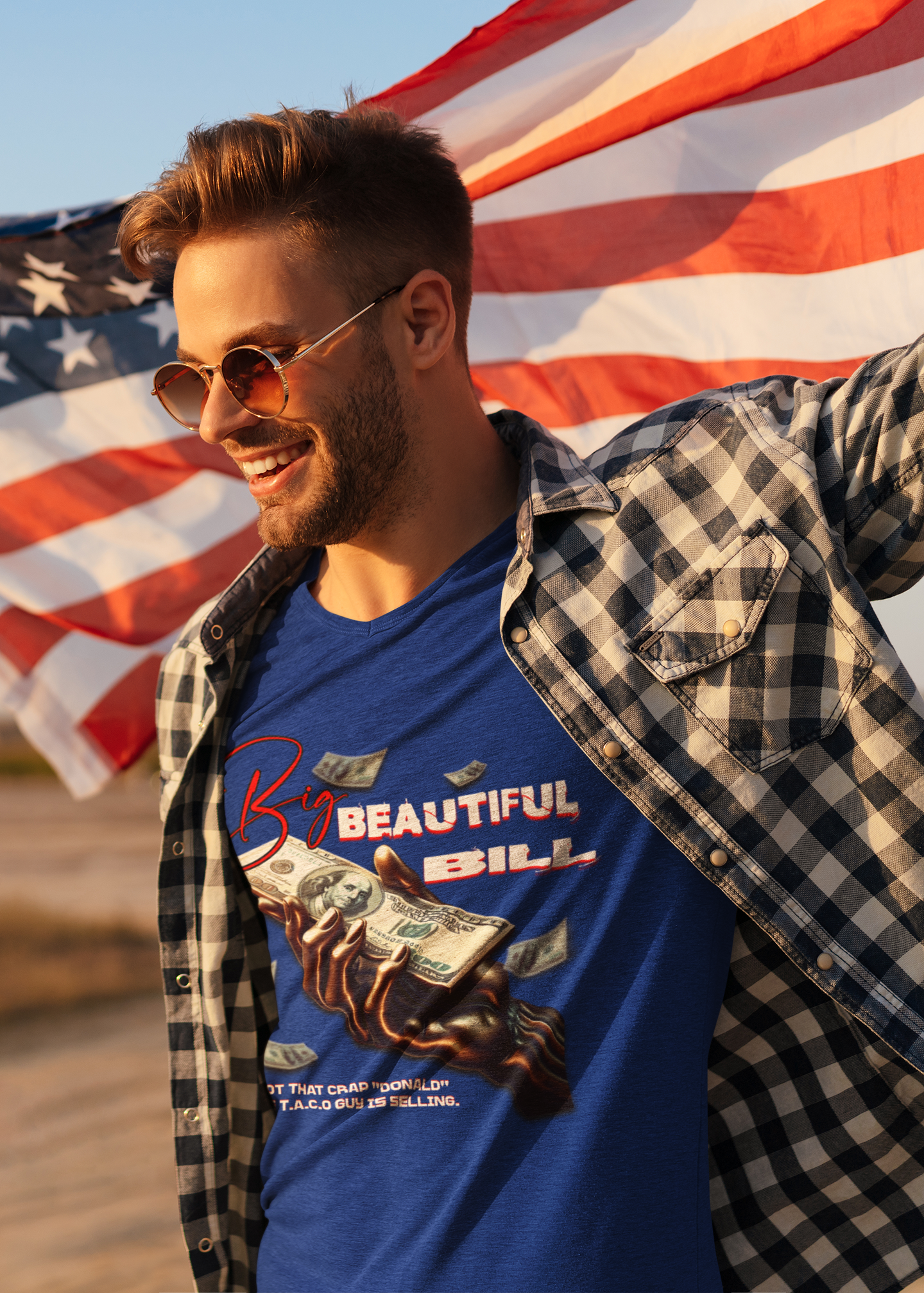 The T.A.C.O Guy: Big Beautiful Bill T-Shirt, The Only Big Beautiful Bill Shirt, No Kings and Hands Off Protest Shirts, Money Falling Shirt
