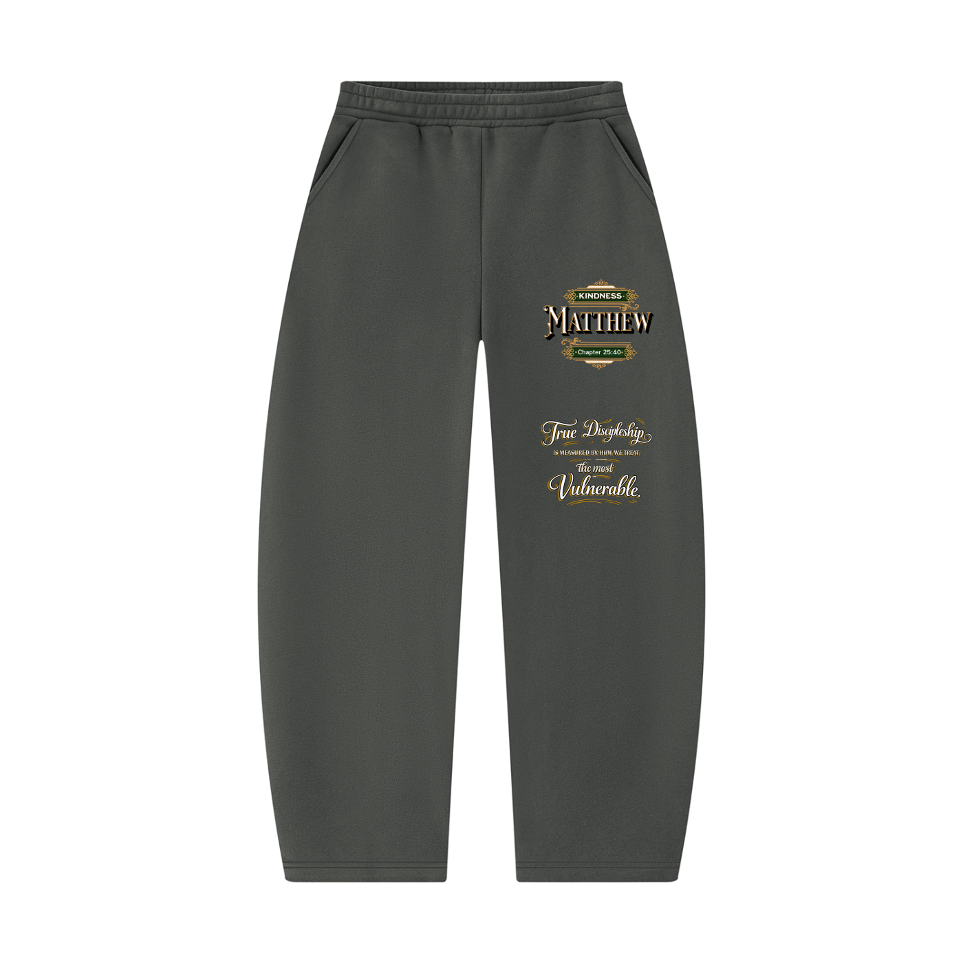 Kindness Matthew 25:40 – Unisex Barrel Leg Graphic Sweatpants