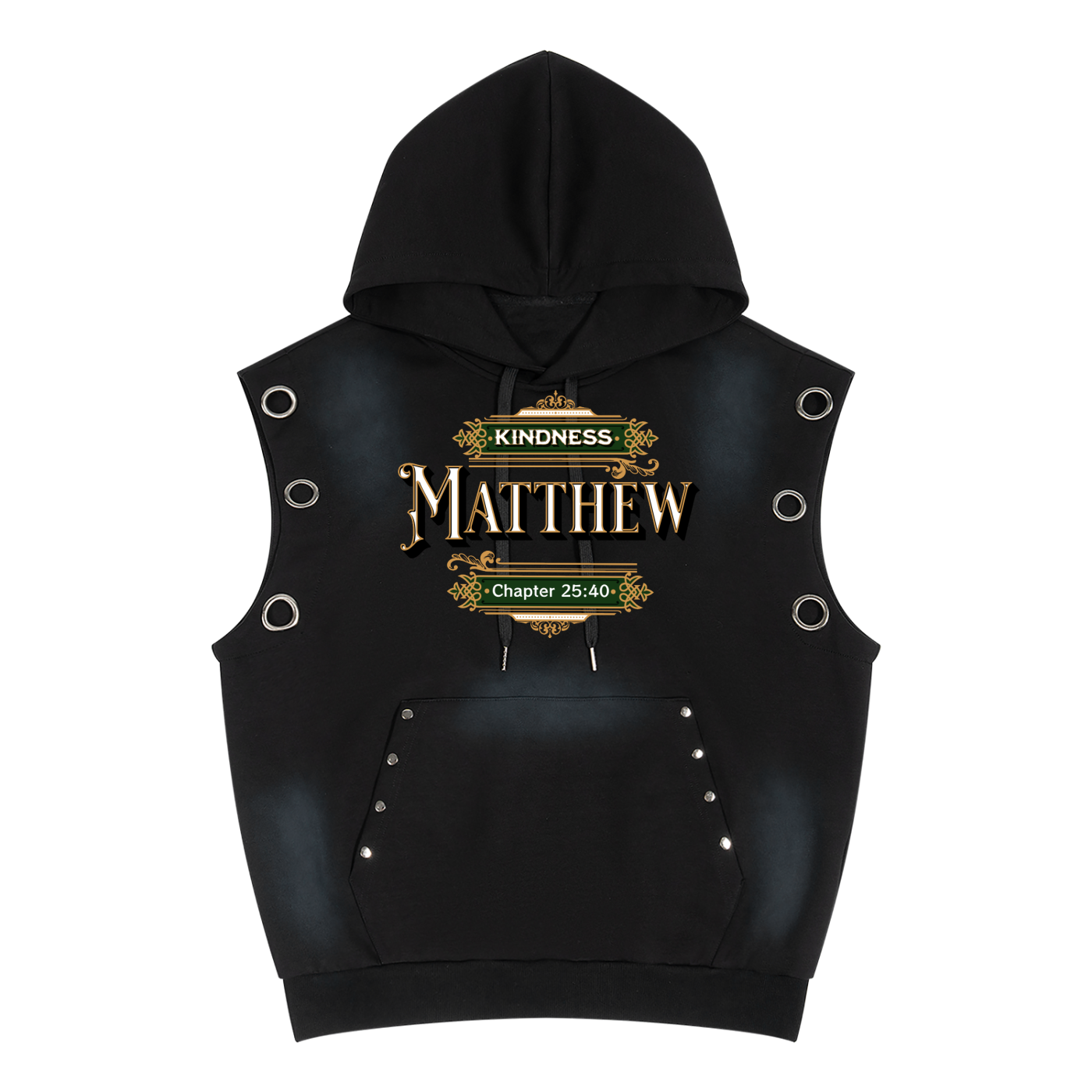 Kindness Matthew 25:40 – Unisex Vintage Wash Sun Fade Sleeveless Hoodie