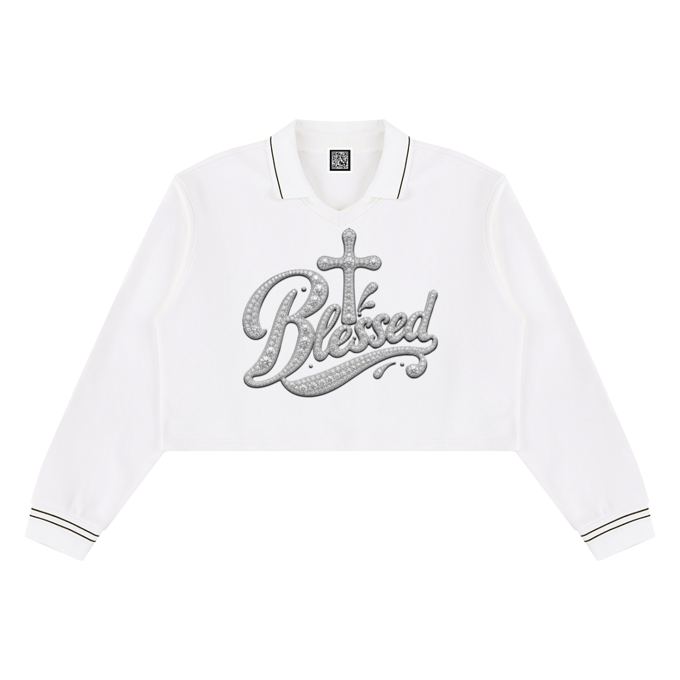 Women's Blessed Crop Collared Sweatshirt – Long Sleeve Cotton Top