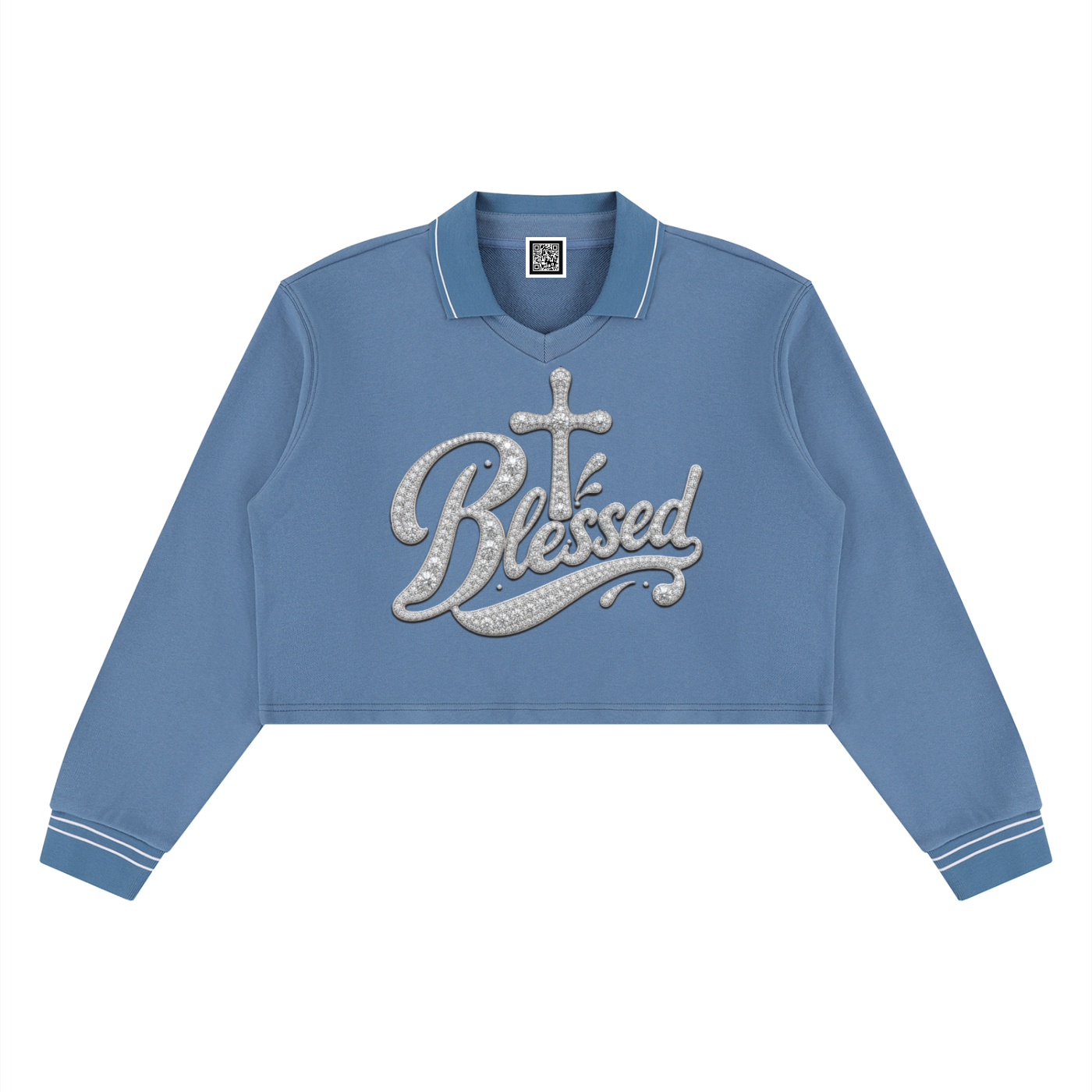Women's Blessed Crop Collared Sweatshirt – Long Sleeve Cotton Top