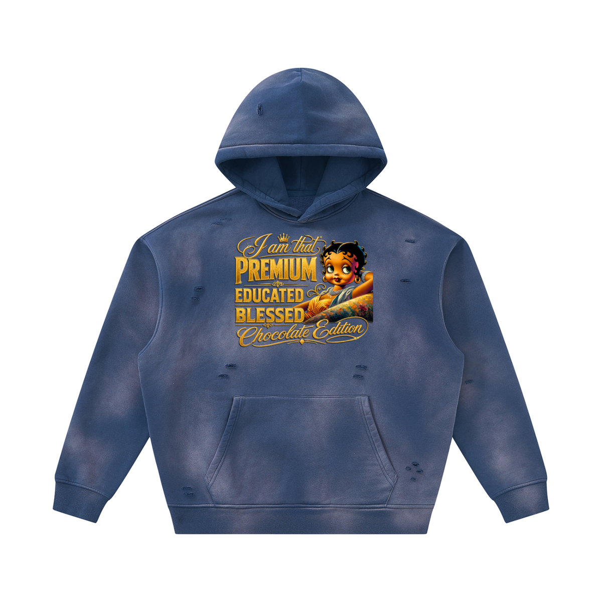 Women's Melanin Betty Boop Sunfade Frayed Fleece Hoodie – Vintage Washed