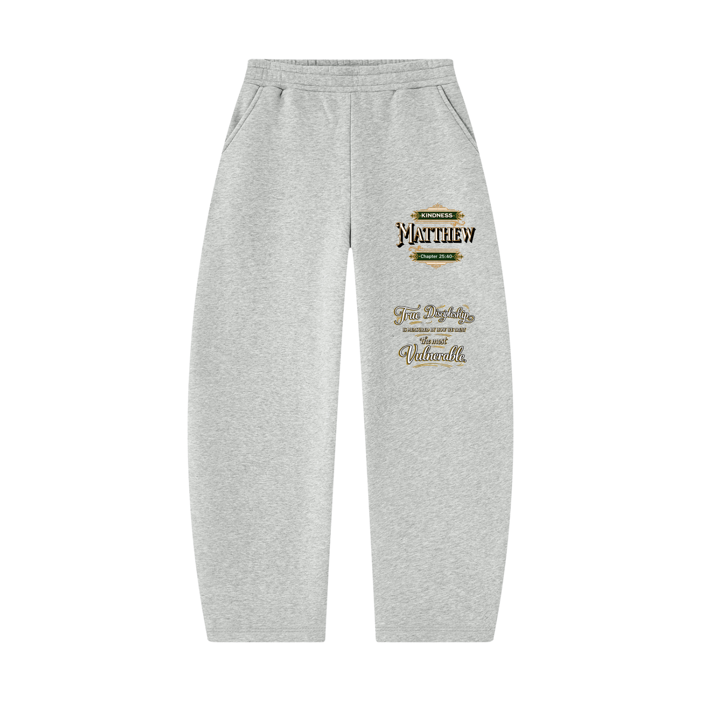 Kindness Matthew 25:40 – Unisex Barrel Leg Graphic Sweatpants