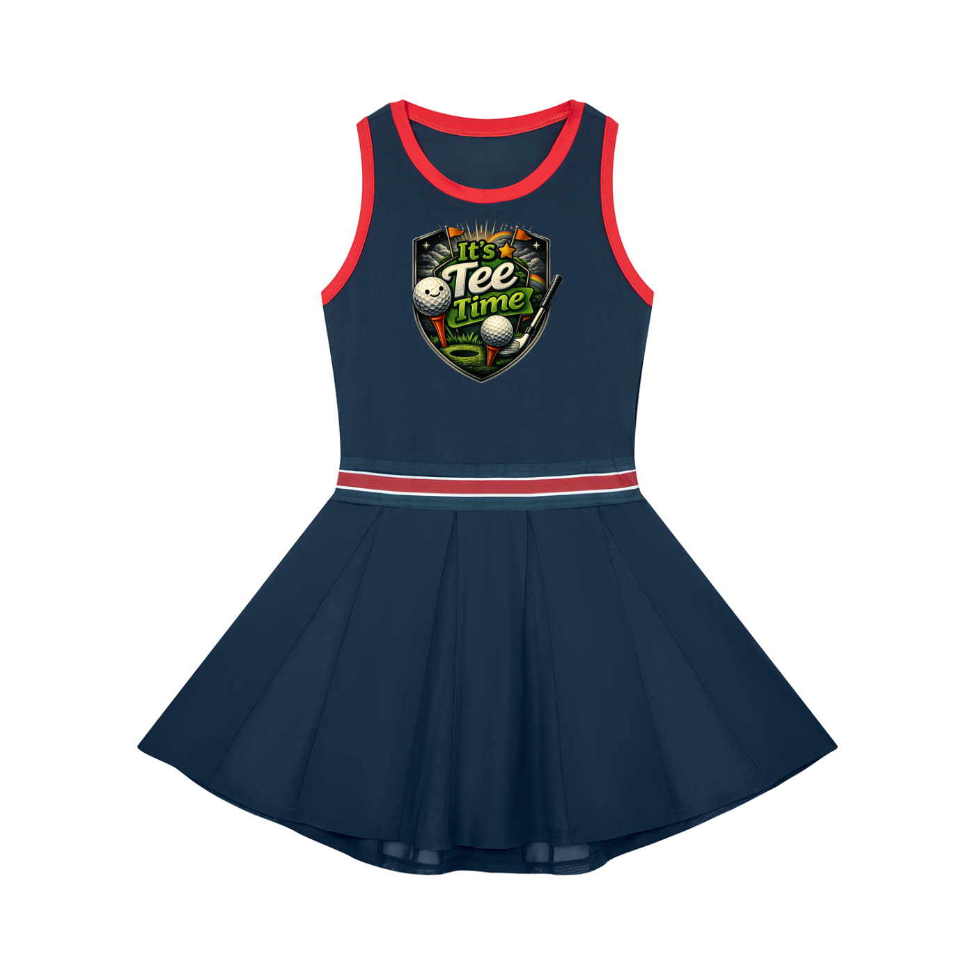 "It's Tee Time" Women's Color Block A-Line Sleeveless Golf Dress
