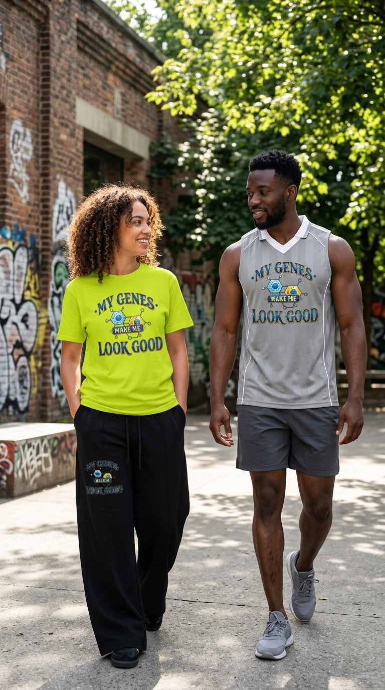 My Genes Make Me Look Good – Heavyweight Wide Leg Graphic Panel Sweatpants