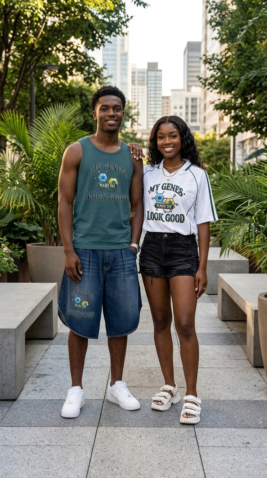 My Genes Make Me Look Good – Men's Wide Leg Graphic Denim Shorts
