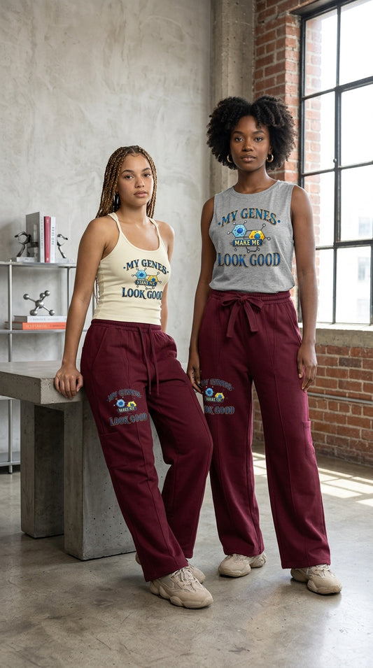 My Genes Make Me Look Good – Heavyweight Wide Leg Graphic Panel Sweatpants