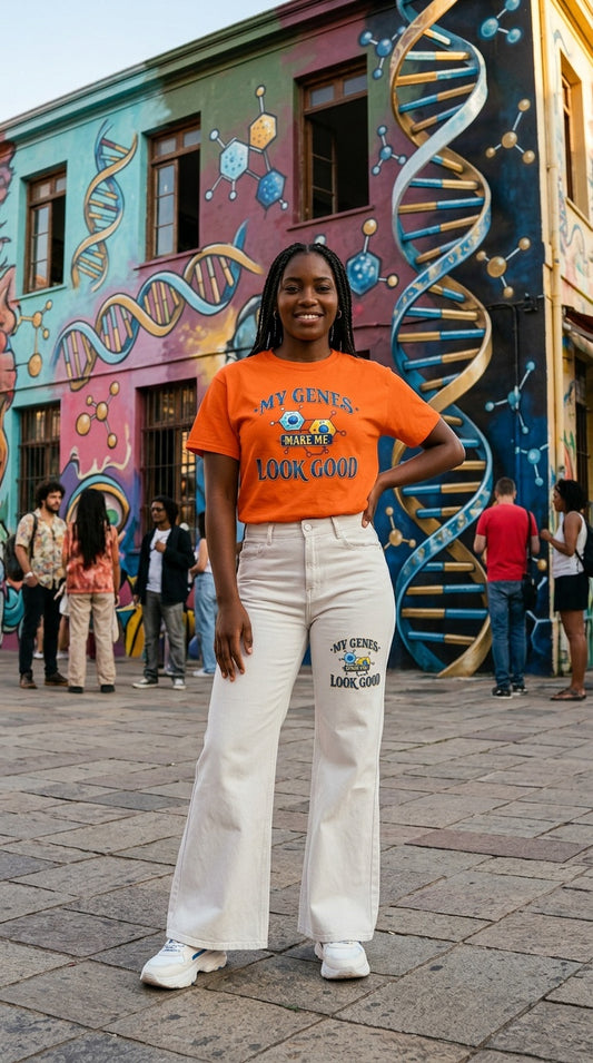 My Genes Make Me Look Good – Women's Vintage Wash Flared Leg Graphic Jeans