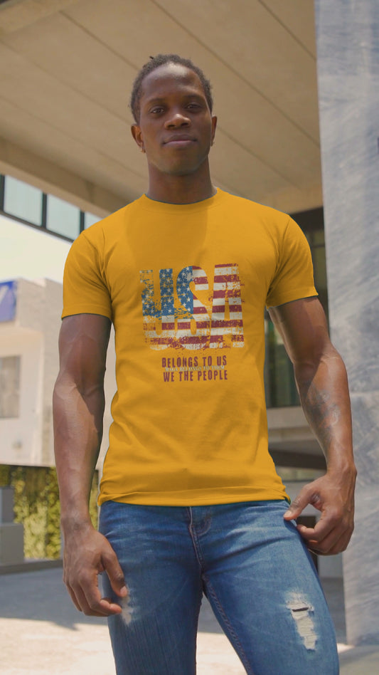No Kings Protest V-Neck Tee – USA Belongs to We the People, Hands Off Shirt, Fight Oligarchy, Anti-MAGA Tee, S–2XL