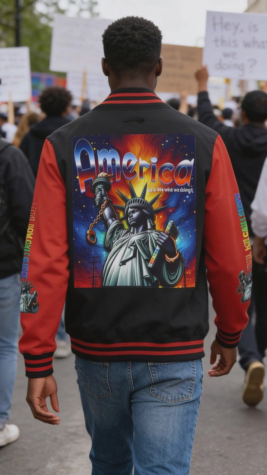 Letterman Jacket — 'America' Statue of Liberty Retro Graphic