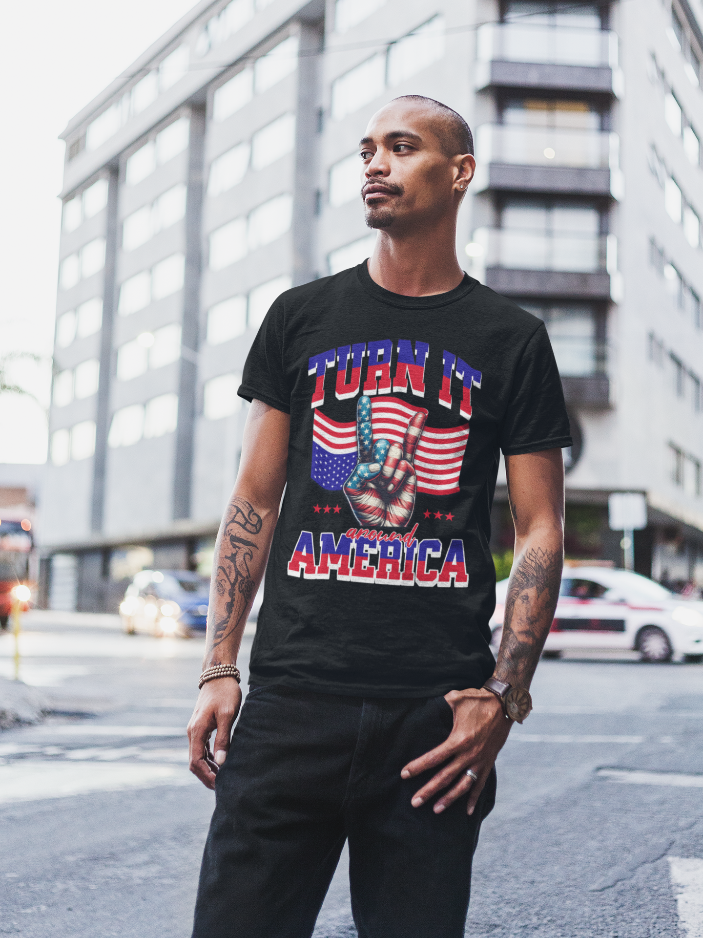 Patriotic Unisex Cotton Crew Tee - "Turn It Around America," No Kings Protest T-Shirt, Stand for Democracy Shirt for Men and Women