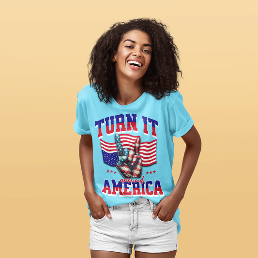 Patriotic Unisex Cotton Crew Tee - "Turn It Around America," No Kings Protest T-Shirt, Stand for Democracy Shirt for Men and Women