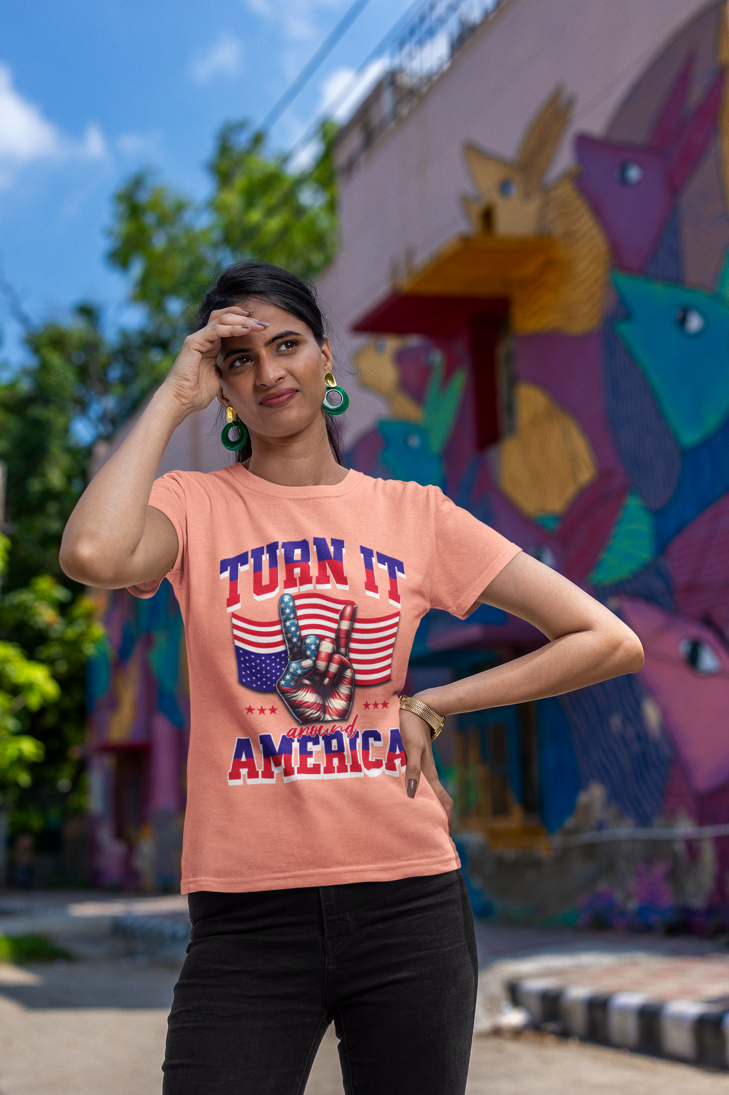 Patriotic Unisex Cotton Crew Tee - "Turn It Around America," No Kings Protest T-Shirt, Stand for Democracy Shirt for Men and Women